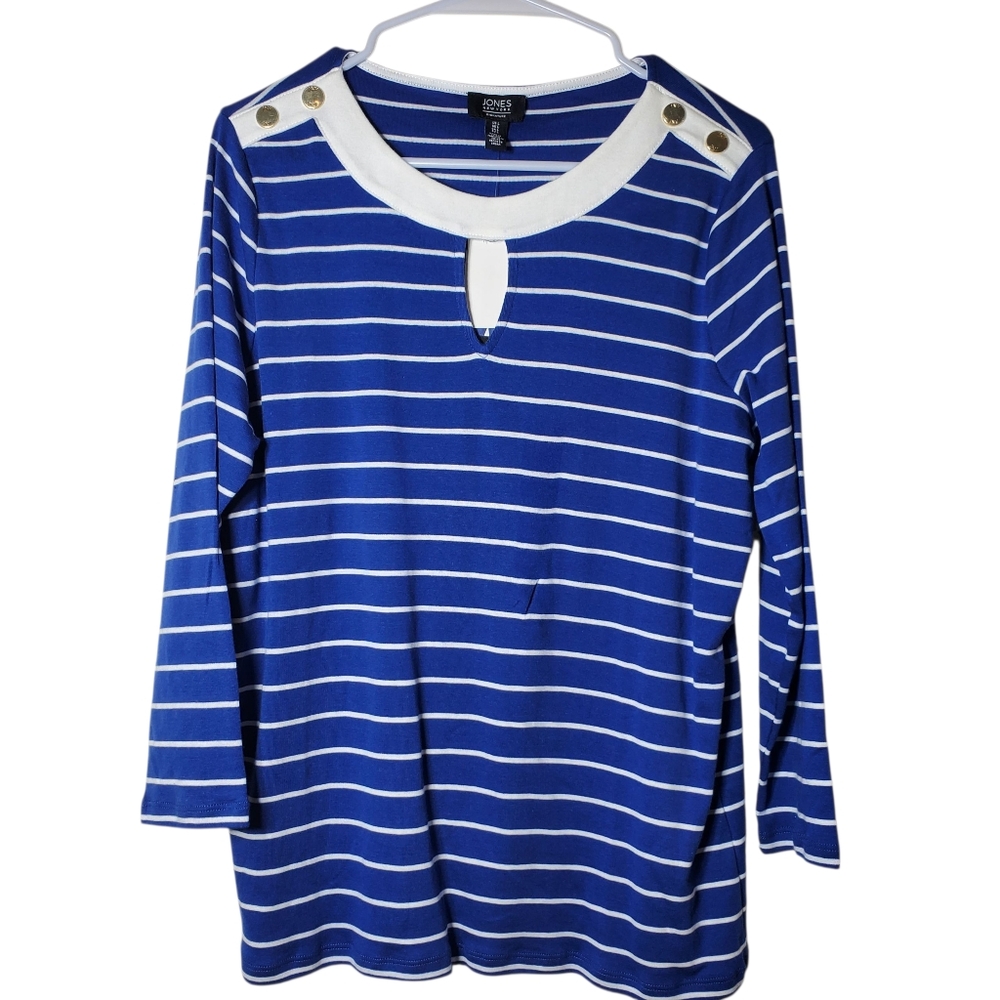 Jones New York Blue and White Striped Long Sleeve Top NWT LRG